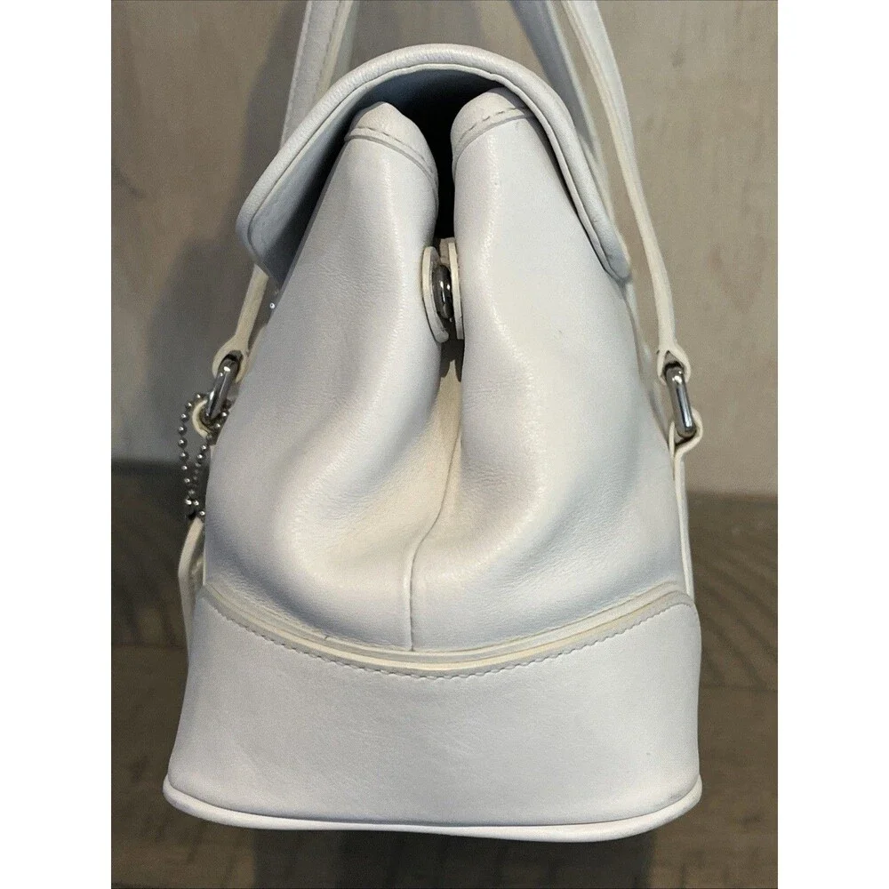 Vtg Coach Hampton White Leather Satchel Purse bag flap Y2K hangtag #9267